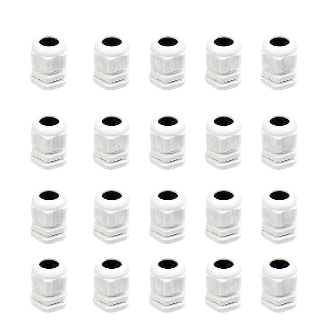  [AUSTRALIA] - 25 Piece Plastic Waterproof Adjustable Cable Glands Joints, Wire Protectors White Nylon Cable Gland for 3-14 PG7 PG9 PG11 PG13.5 PG16 Diameter Cable