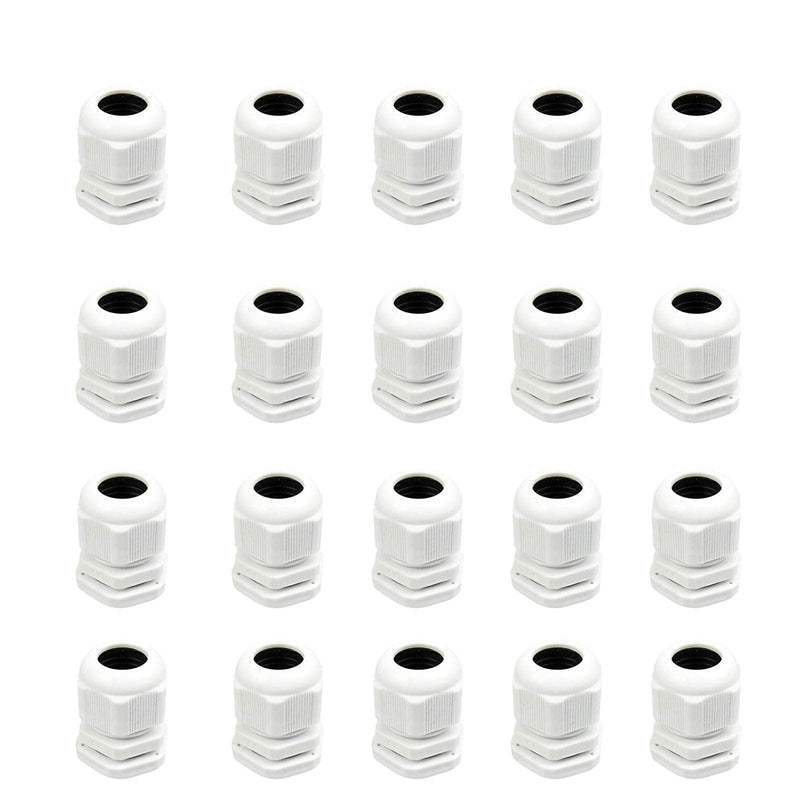  [AUSTRALIA] - Plastic Waterproof Adjustable Cable Glands Joints,White PG16 Nylon Cable Gland 25 Piece