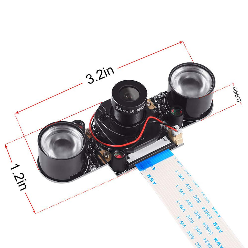  [AUSTRALIA] - DORHEA Raspberry Pi 4 Camera Module Automatic IR-Cut Sensor Day/Night Vision Video Webcam HD 5MP 1080P OV5647 Adjustable Focus with IR Sensor LED Light for Raspberry Pi 3 B+ 4B 2 Model B/B+ / A/A+ module+led