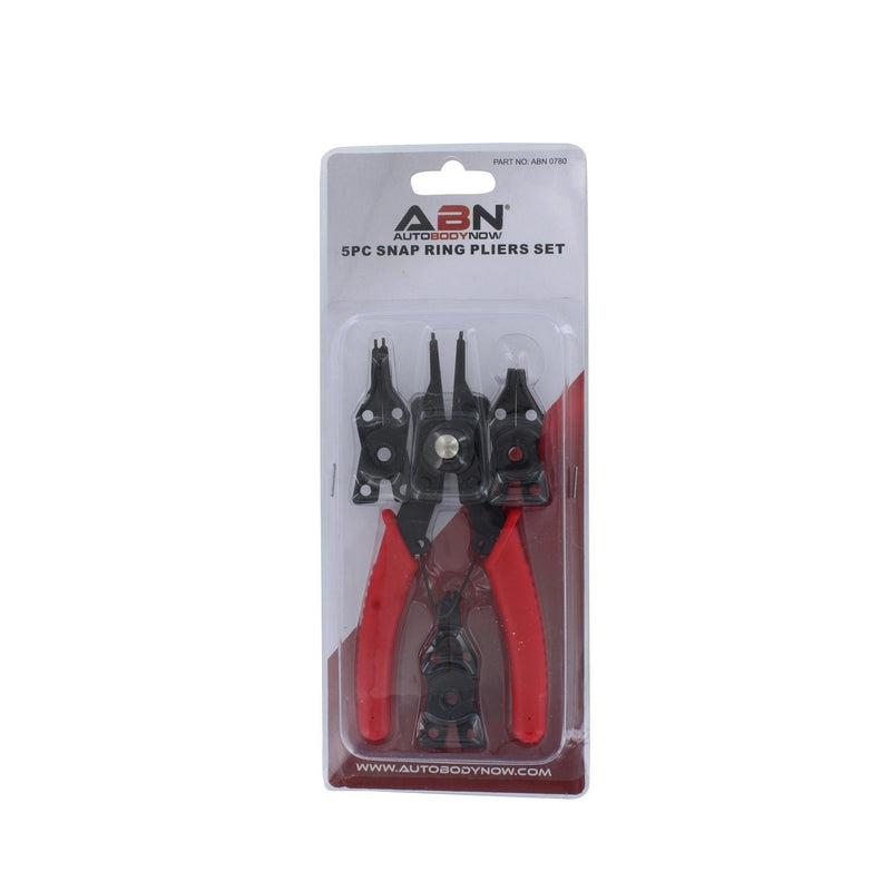  [AUSTRALIA] - ABN Snap Ring Pliers Set – 5 Pc Interchangeable Jaw Head C Clip Pliers Set – Straight, 45, and 90 Degree Angled Jaws