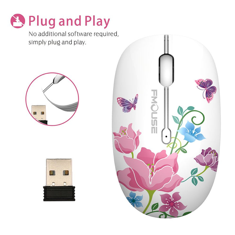 TENMOS M101 Wireless Mouse Cute Silent Computer Mice with USB Receiver, 2.4G Optical Wireless Travel Mouse 1600 DPI Compatible with Laptop, Notebook, PC, Computer (Butterfly) butterfly - LeoForward Australia