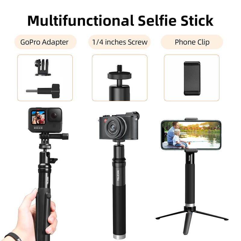  [AUSTRALIA] - AFAITH 35.4" Latest Version Selfie Stick Tripod Kit for GoPro, Aluminum Alloy Waterproof Extension Pole Rod Monopod with Ball Head Stable Tripod Phone Holder Clip for GoPro Hero 10/9/8/7/6/5/4 Black