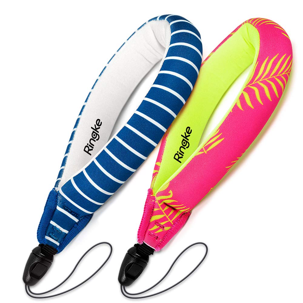  [AUSTRALIA] - Ringke Waterproof Float Strap (2 Pack), Floating Strap, Wristband, Hand Grip, Lanyard Compatible with Camera, Phone, Key Palm Leaves / Navy Stripes