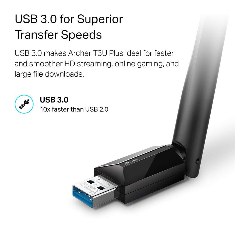  [AUSTRALIA] - TP-Link USB WiFi Adapter for Desktop PC, AC1300Mbps USB 3.0 WiFi Dual Band Network Adapter with 2.4GHz/5GHz High Gain Antenna, MU-MIMO, Windows 10/8.1/8/7/XP, Mac OS 10.9-10.15(Archer T3U Plus)