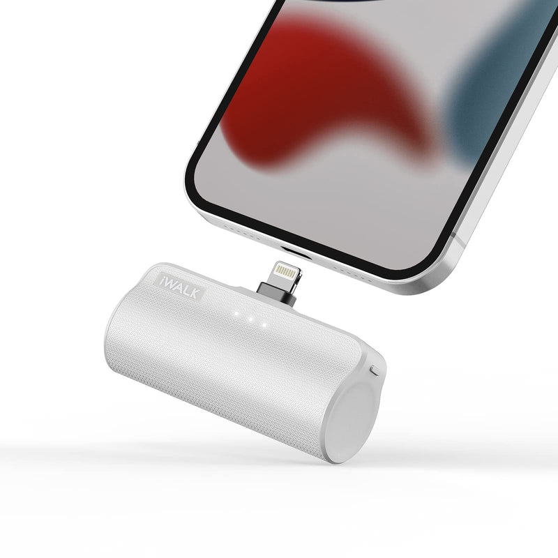  [AUSTRALIA] - iWALK Mini Portable Charger for iPhone with Built in Cable, 3350mAh Ultra-Compact Power Bank Small Battery Pack Charger Compatible with iPhone 14/13/13 Pro/12/12 Pro/11/XR/XS/X/8/7/6,White White