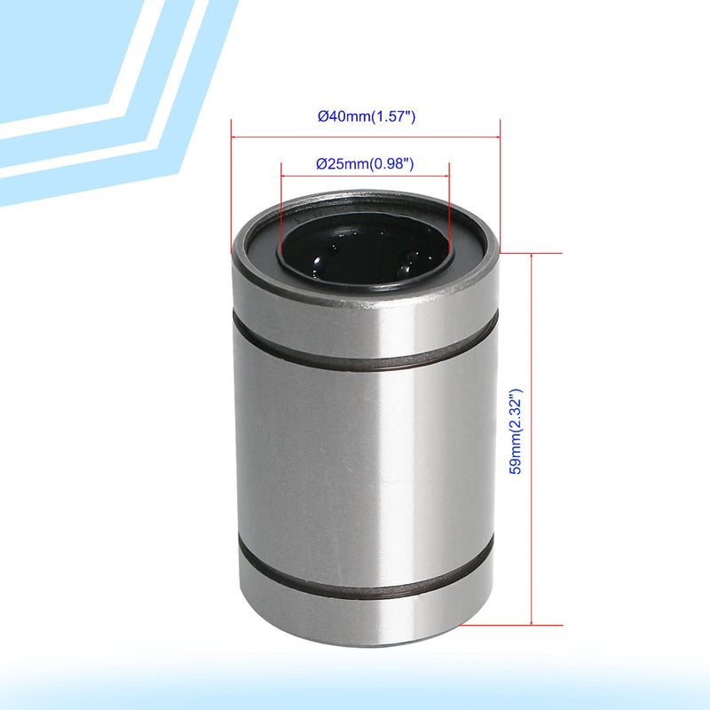  [AUSTRALIA] - Aopin LM25UU Cylinder Linear Motion Ball Bearing, ID 25mm, OD 40mm Linear Ball Bearings Sae52100 Carbon Steel, 6 Rows of Steel Balls, Great for CNC, 3D Printer, Linear Rail Guide 2 PCS