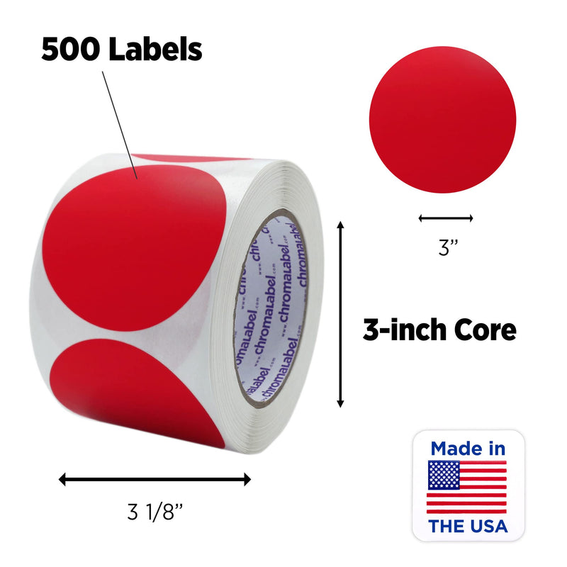  [AUSTRALIA] - ChromaLabel 3 Inch Round Label Permanent Color Code Dot Stickers, 500 Labels per Roll, Red