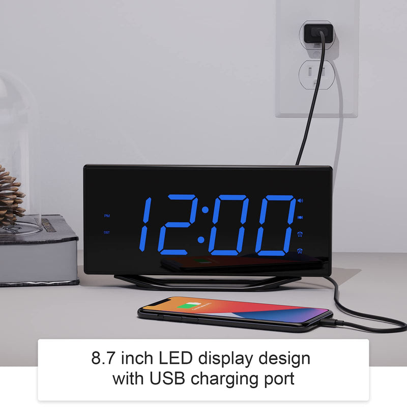  [AUSTRALIA] - Super Loud Alarm Clock for Heavy Sleepers Adults, Vibrating Alarm Clock with USB Charger, Digital Alarm Clock for Bedroom with Bed Shaker, Battery Backup, 8.7'' Large Display, Snooze, Dual Alarm, DST Black