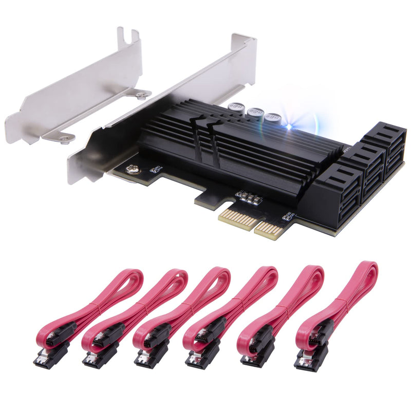  [AUSTRALIA] - Mailiya SATA Card, 6 Ports PCIe SATA 3.0 6Gbps Expansion Controller Card with 6 SATA Cables and Heatsink, None Raid, Support 6 SATA 3.0 Devices