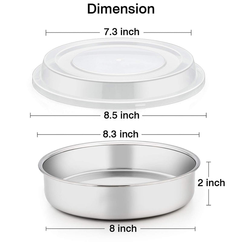  [AUSTRALIA] - TeamFar 8 Inch Cake Pan, Stainless Steel Tiers Round Baking Cake Pans with Lids, Healthy & Heavy Duty, Dishwasher Safe & Easy Clean, Mirror Polish & Smooth Edge, Set of 4 (2 Pans + 2 Lids)