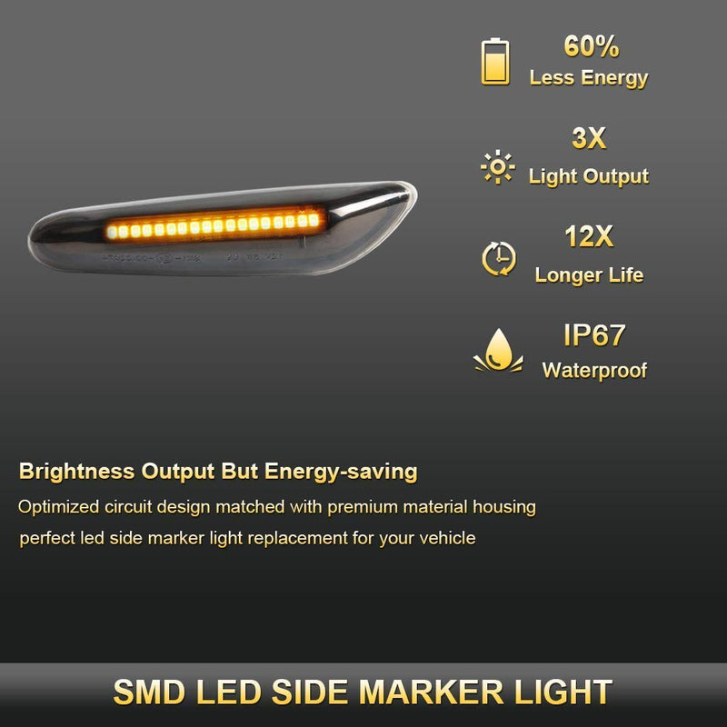 GemPro 2-Pack Amber LED Side Marker Turn Signal Light For BMW E90 E91 E92 E93 E46 E53 X3 E83 X 1 E84 E81 E82 E87 E88, Smoke Lens Style Black Smoked Lens - LeoForward Australia