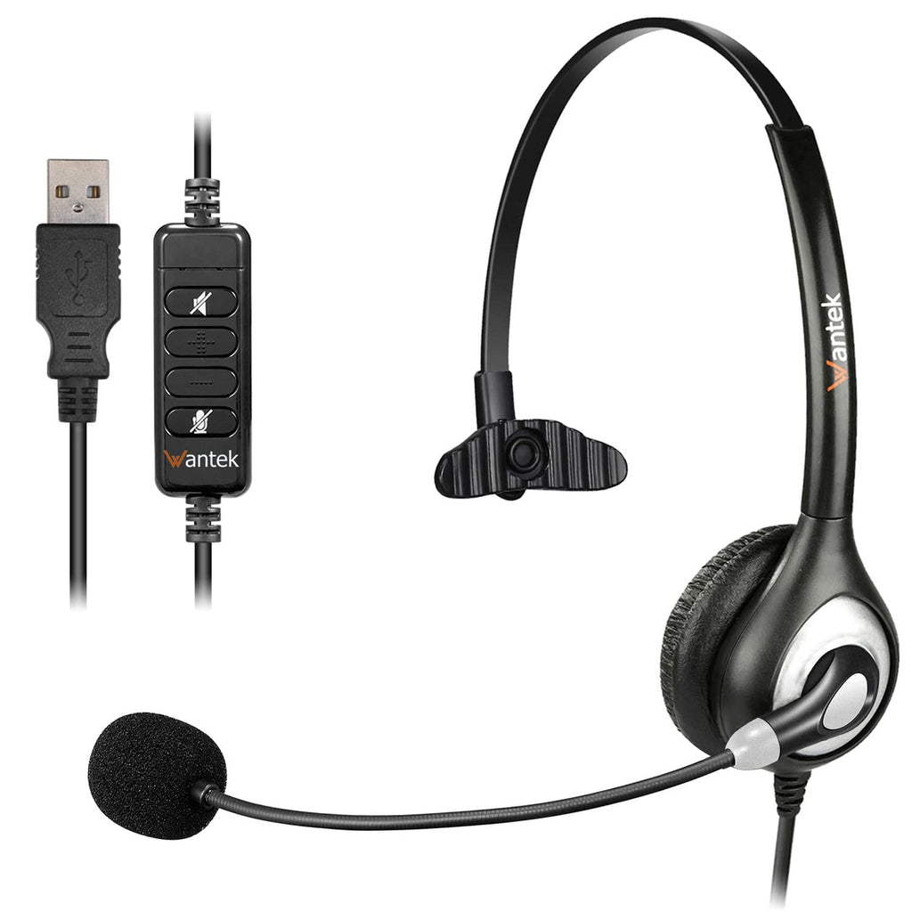  [AUSTRALIA] - Corded USB Headsets Mono with Noise Cancelling Mic and in-line Controls, Wantek UC Business Headset for Skype, SoftPhone, Call Center, Crystal Clear Chat, Super Lightweight, Ultra Comfort (UC600)