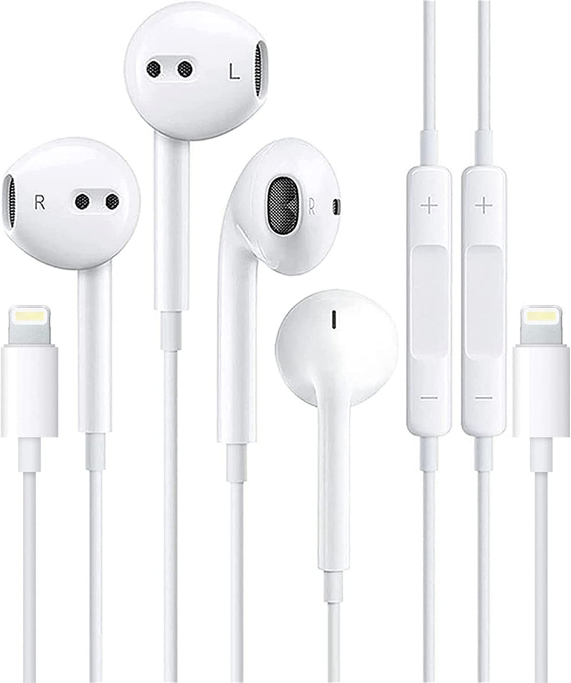  [AUSTRALIA] - 2 Pack-Apple Headphones Wired Earbuds with Lightning Connector Earphones with Built-in Microphone & Volume Control [Apple MFi Certified] Compatible with iPhone 13/12/11/XR/XS/X/8/7/SE 2Packs, White