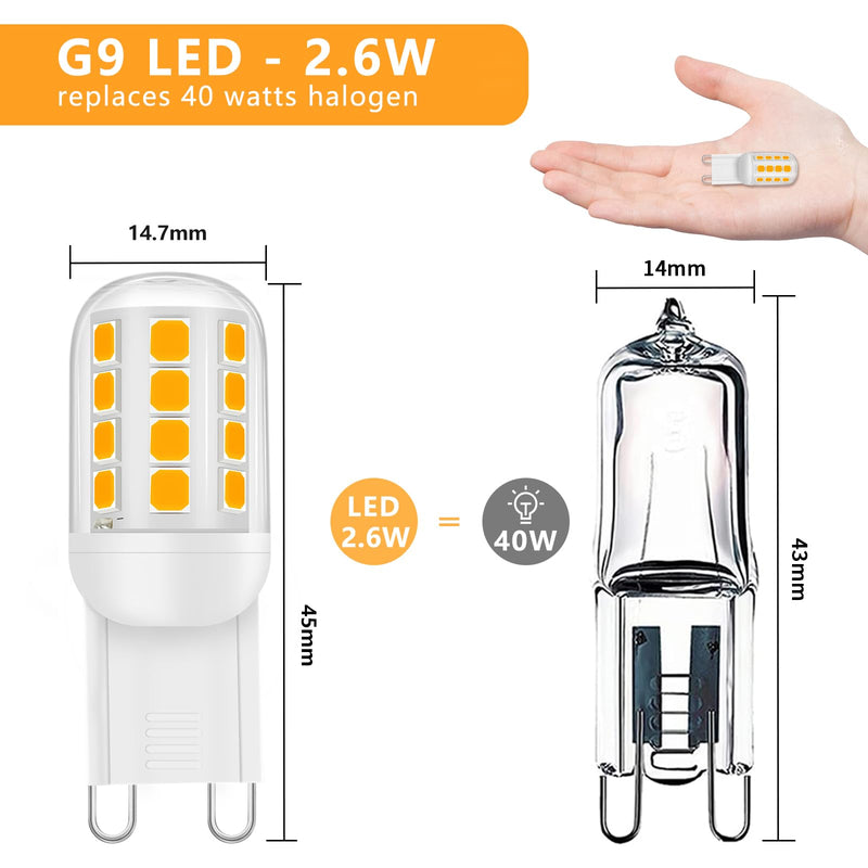  [AUSTRALIA] - YzzYzz G9 LED lamp warm white 2700K, bulb 2.6W equivalent to 30W-40W halogen lamp, light bulb 429 lumens, no flickering, not dimmable, 360° pin base lamp, pack of 4