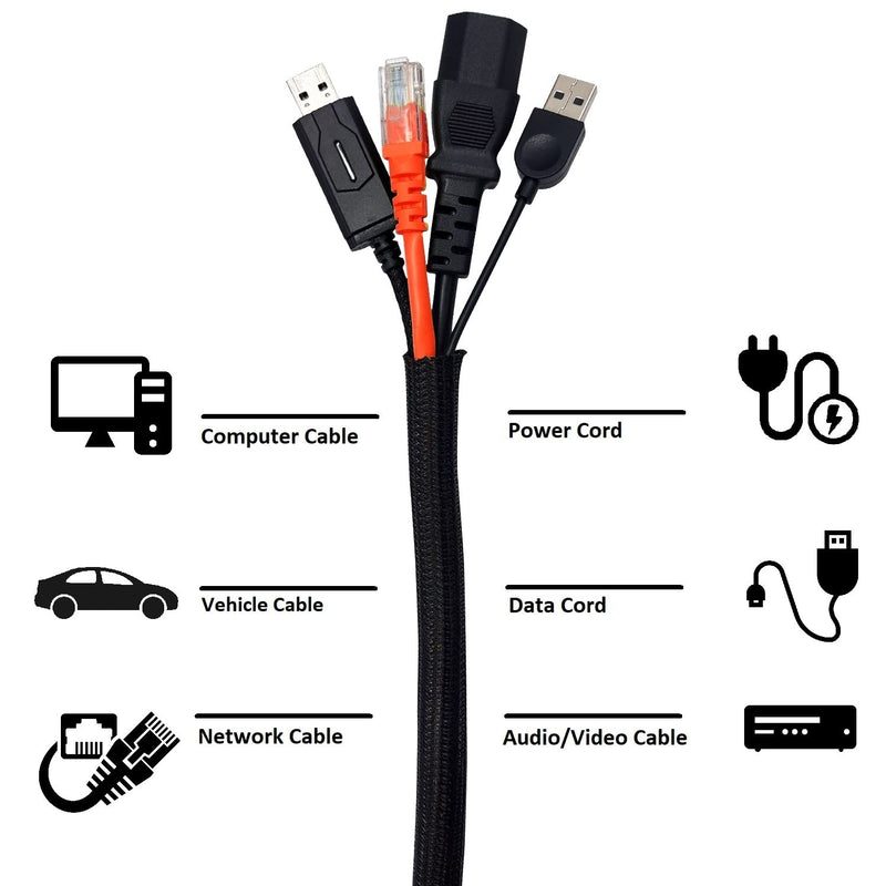  [AUSTRALIA] - Kable Kontrol 10 Ft - 0.5" Inch Cord Organizer Cable Sleeve Wire Loom tubing Cord Cover for Cable Management - Cord Hider from Pets - Self Closing Split Braided Wire wrap - Black 0.5" - 10' Feet