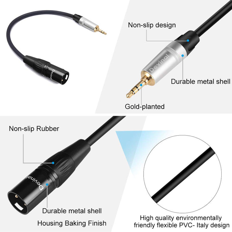  [AUSTRALIA] - Devinal Unbalanced 1/8 inch to XLR Cable, Mini Jack TRS Stereo Male to XLR Male, 3.5mm to 3 Pin Male Interconnect Audio Cable 1 Feet 1 FT