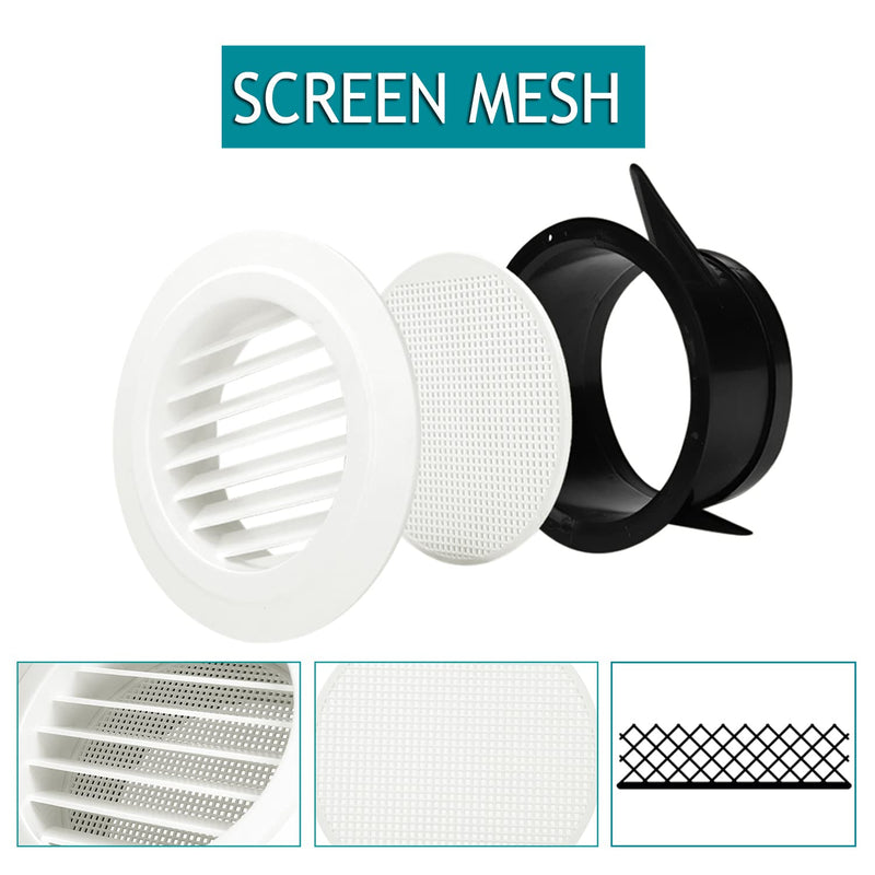  [AUSTRALIA] - 6 Inch Round Air Vent, HG Power ABS Louver Grille Cover Soffit Vent with Built-in Screen Mesh for Bathroom Office Kitchen Ventilation White 6 Inch