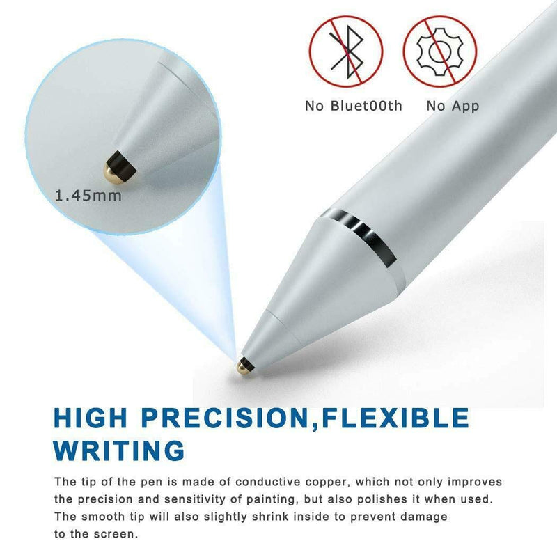 Stylus Pencil Compatible for Apple,Active Stylus Pen for Touch Screens, 1.5mm Metal Fine Point High Sensitivity Digital Stylus Pen Compatible with i-Pad,Android Tablet and Other Touch Screen (Silver) Silver - LeoForward Australia