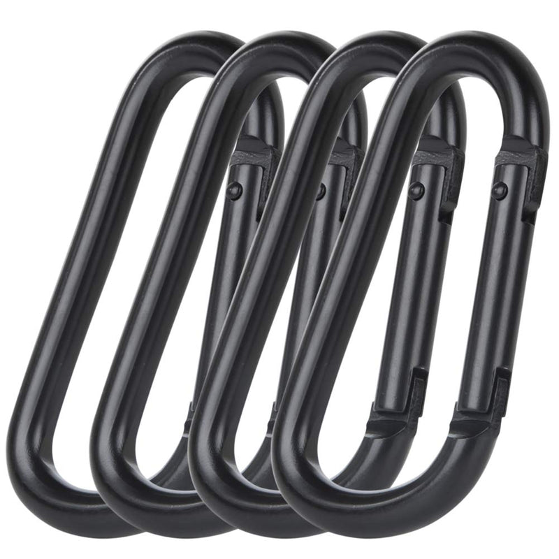 AOWESM 4PCS Spring Snap Hook Carabiner M8 (3 inch/7.6cm) Aluminum Alloy D-Ring Spring Loaded Gate Keychain Clip D Shaped Buckle for Camping Fishing Hiking Traveling (Black Plated) - LeoForward Australia