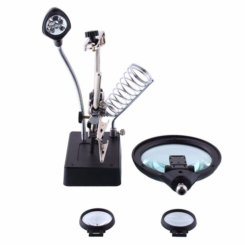 Neon 2.5X 7.5X 10X LED Light Magnifier & Desk Lamp Helping Hand Repair Clamp Alligator Auxiliary Clip Stand Desktop Magnifying Glasses - LeoForward Australia