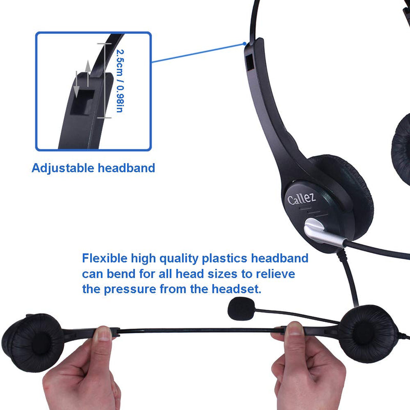  [AUSTRALIA] - Callez Corded Cell Phone Headset Dual, 3.5mm Phone Headsts with Noise Canceling Mic for iPhone Samsung Huawei Smartphones, Skype, Car Truck Driver, iPad, PC, Conference Calls, Online Classes(C402E1)