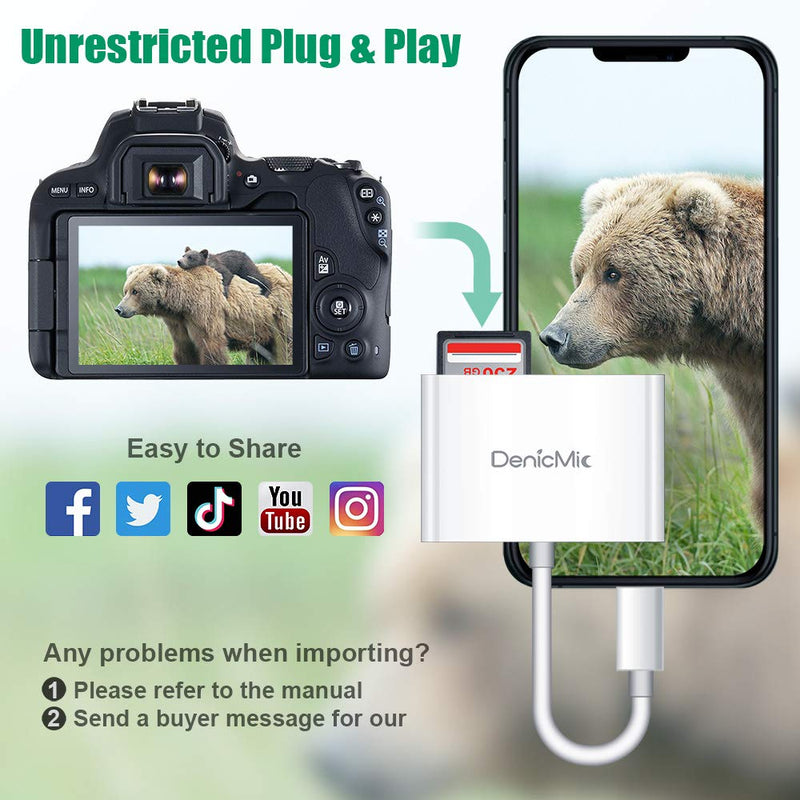 DenicMic SD CF Card Reader Compatible with iPhone iPad SD CF TF Memory Card Reader Adapter Digital Camera Reader Trail Game Camera Accessories No App Required - LeoForward Australia