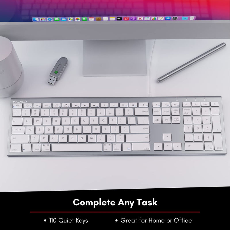 Macally USB C Keyboard for Mac - Elegantly Designed for Apple Keyboard Wired with Type C - for New Gen Mac Pro/Mini, MacBook Pro/Air, iPad, iMac - 110 Scissor Keys and 20 Shortcuts - (Aluminum) - LeoForward Australia