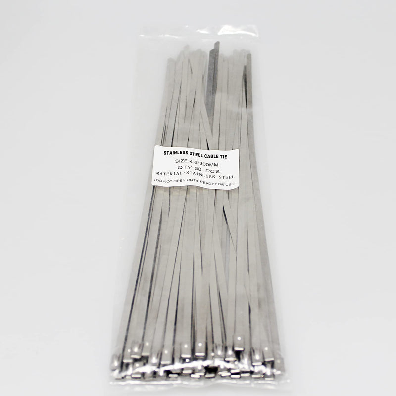  [AUSTRALIA] - Metal zip ties 12 inch, heavy duty 304 stainless steel zip cable ties with 200 lbs Tensile Strength, self-locking strap Ties (50 Pcs) 50 4.6 mm*300mm