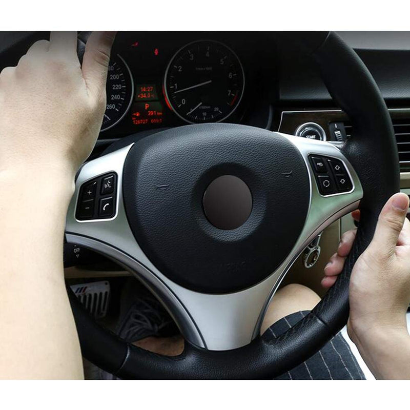  [AUSTRALIA] - YIWANG Carbon Fiber Style ABS Chrome Car Steering Wheel Decoration Cover 1Pc For BMW 1 3 Series E82 E87 E90 E92 E93 Auto Accessories (Matte Silver) Matte Silver