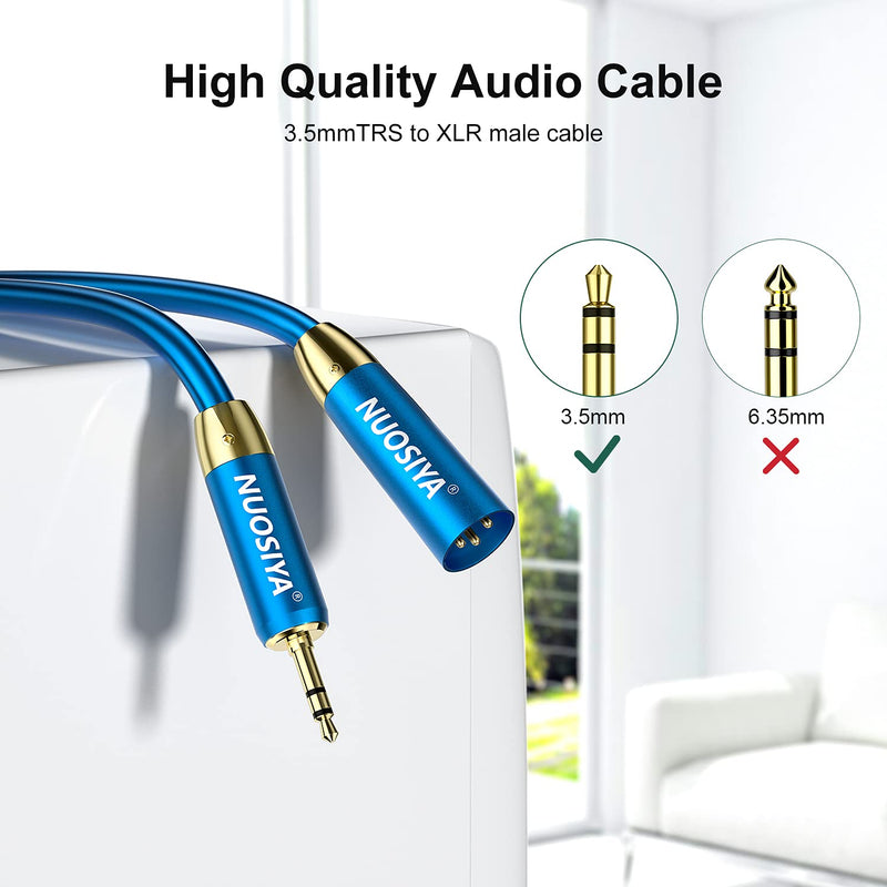  [AUSTRALIA] - NUOSIYA XLR to 3.5mm Balanced Cable Adapter 6FT, 1/8 inch Stereo Microphone Cable Mini Jack Aux to XLR Male Audio Cord, 22AWG Pure Copper Wire Core for Cell Phone, Laptop, Speaker, Mixer XLR Male to 3.5mm Male