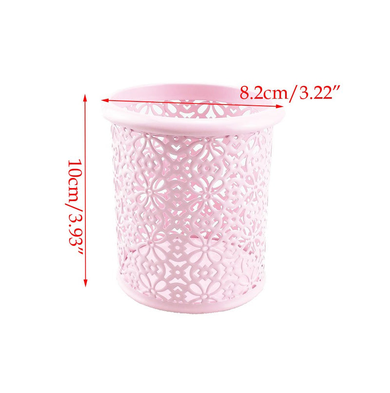 yueton Hollow Flower Pattern Metal Pen Pencil Makeup Brush Holder Desk Container Organizer (Pink) - LeoForward Australia