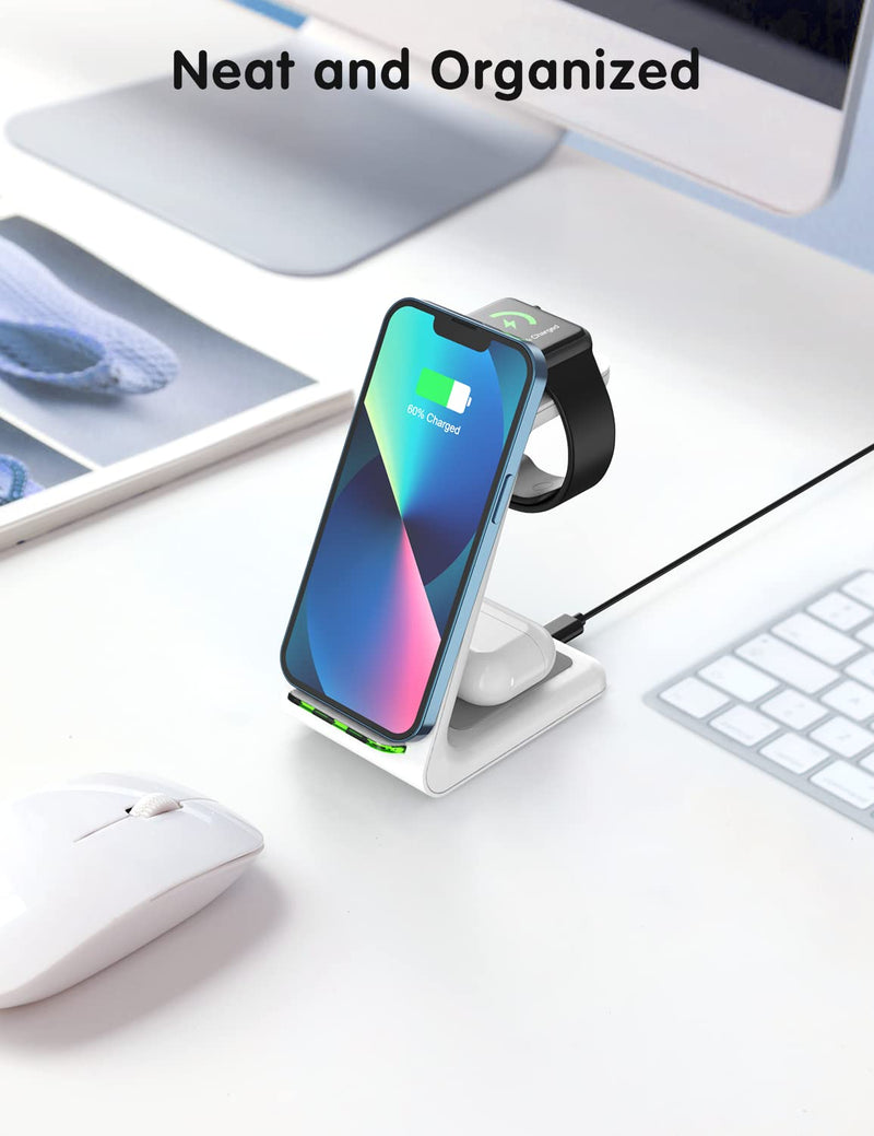  [AUSTRALIA] - JoyGeek Wireless Charging Station, Wireless iPhone Charger, 3 in 1 Charging Station for Apple iPhone 13 Pro Max/13 Pro/13/12 Pro Max/12 Pro/12/11 Pro Max/11 Pro/11/SE/X/XR/XS/8, iWatch7/6/SE/3,AirPods White