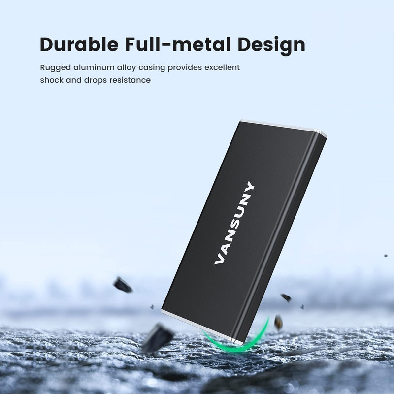  [AUSTRALIA] - Vansuny 250GB Portable External SSD, USB 3.1 Gen2 430MB/s High-Speed Data Transfer, Metal USB C Mini Portable External Solid State Drive for PC, Laptop, Phones and More Black