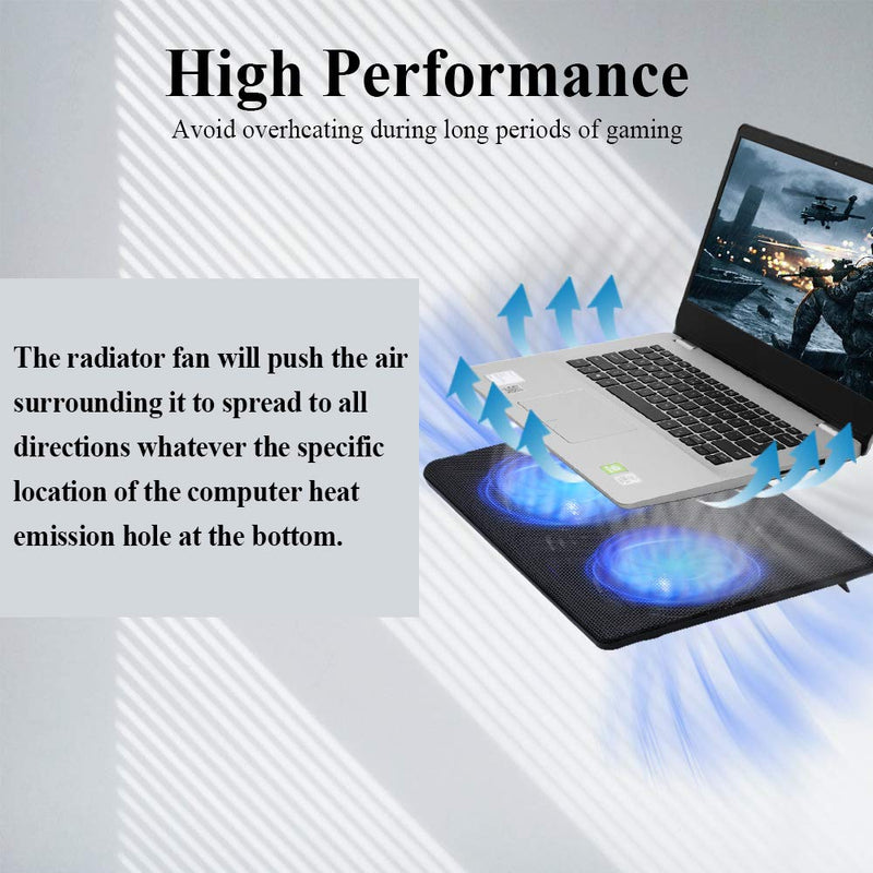 FLAGTOP Laptop Fan Cooling Pad with 2 Big Fans, Compatible with 14 - 15 inch Computer, Lightweight, Quiet, Slim, Portable Laptop Cooling Fan with 2 in 1 USB Port, Blue LED Light, Adjustable Stand - LeoForward Australia