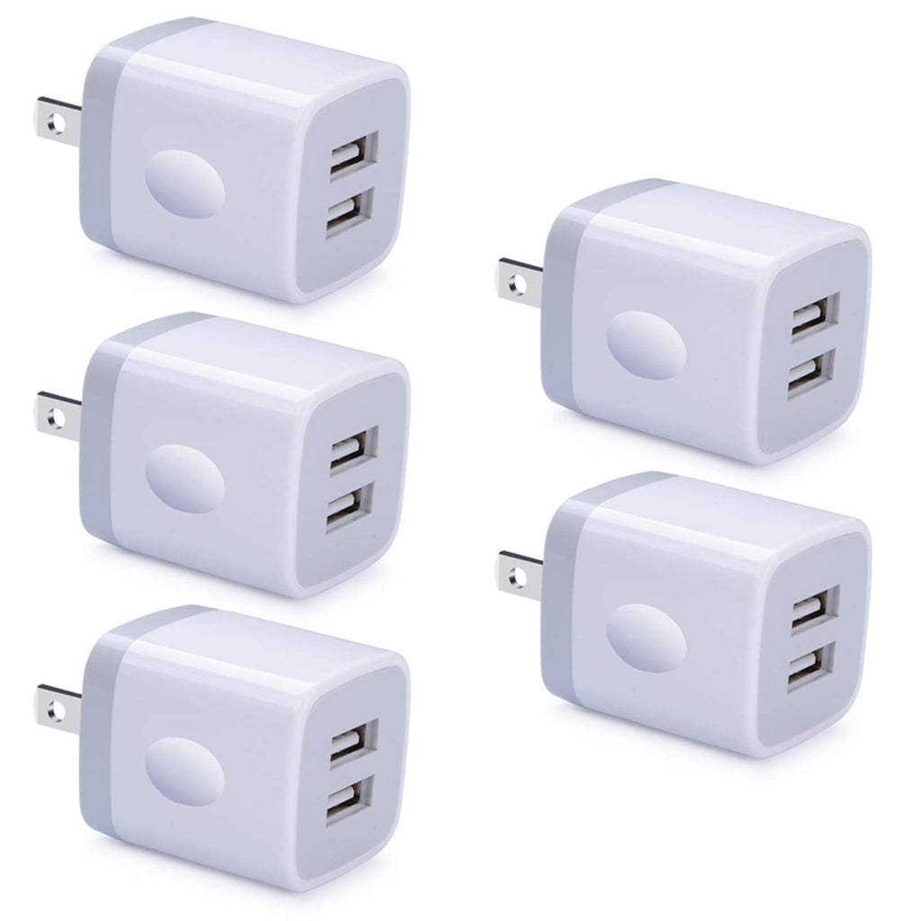  [AUSTRALIA] - USB Charging Plug, GiGreen 5-Pack 2.1A Dual Port Phone Power Block Travel Adapter Fast Wall Charger Box Compatible iPhone XS MAX/X/8/7/6S Plus, Samsung S10+/S9+/S8/S7/S6 Edge, LG G8/G7/G6/V30, Moto G6