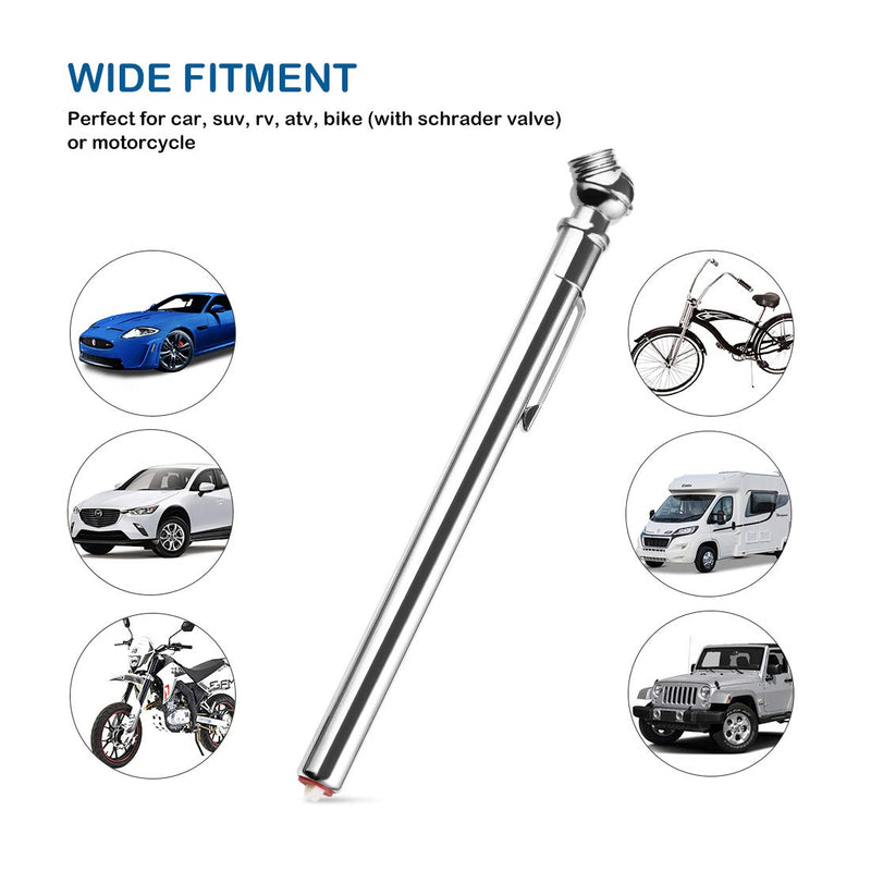 CZC AUTO Pencil Tire Pressure Gauge, Accurate Mechanical Air Gage, Stainless Stem Single Chuck with Pocket Clip Tyre Checker for Motorcycle Bike Car RV SUV ATV, 5-50PSI 30-350KPa (Silver, 1 Pack) Silver - LeoForward Australia