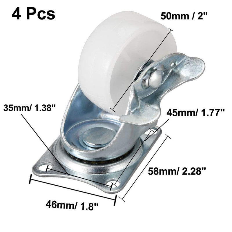  [AUSTRALIA] - uxcell Swivel Caster Wheels with Brake 2" Polypropylene with 360 Degree Top Plate 66LBS Capacity for Furniture Carts Workbench, White, Pack of 4