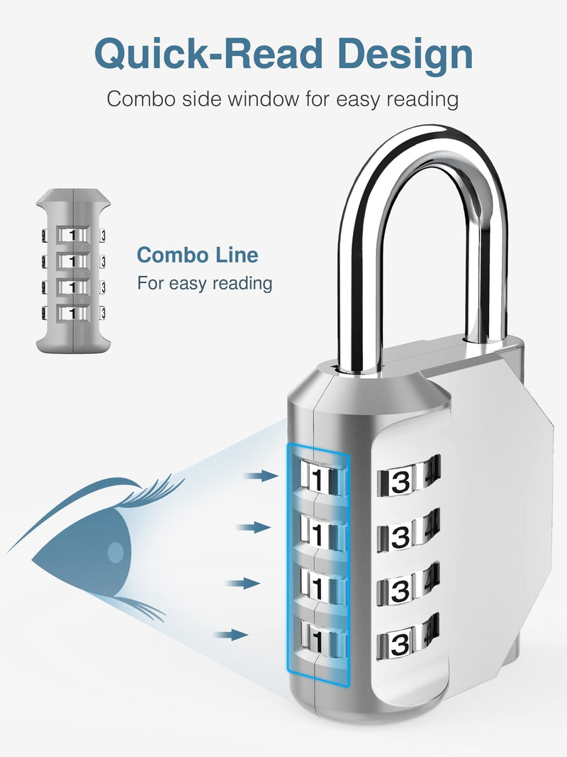  [AUSTRALIA] - Puroma 2 Pack Combination Lock 4 Digit Outdoor Waterproof Padlock for School Gym Locker, Sports Locker, Fence, Toolbox, Gate, Case, Hasp Storage (Silver) Silver