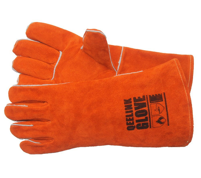  [AUSTRALIA] - QeeLink Welding Gloves - Heat Resistant & Wear Resistant Lined Leather and Fireproof Stitching - For Tig/Mig Welders/Fireplace/BBQ/Gardening/Grilling/Stove (14-inch, Orange) 14-inch