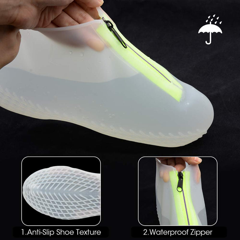  [AUSTRALIA] - Silicone Shoe Cover Waterproof, Reusable Boot Shoes Covers with Zipper,Non Slip Rain Snow Bowling Travel Indoor Outdoor Overshoe Rubber Protectors for Men Women Kids Protection Galoshes-1 Pair Glow Green Large