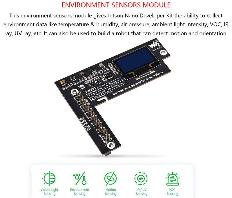  [AUSTRALIA] - Bicool Environment Sensor Module for Jetson Nano Developer Kit B01-4GB and Jetson Nano 2GB, Collect Temperature Humidity IR ray Data,etc. I2C Bus,1.3inch OLED Display for Reading Data in Real Time