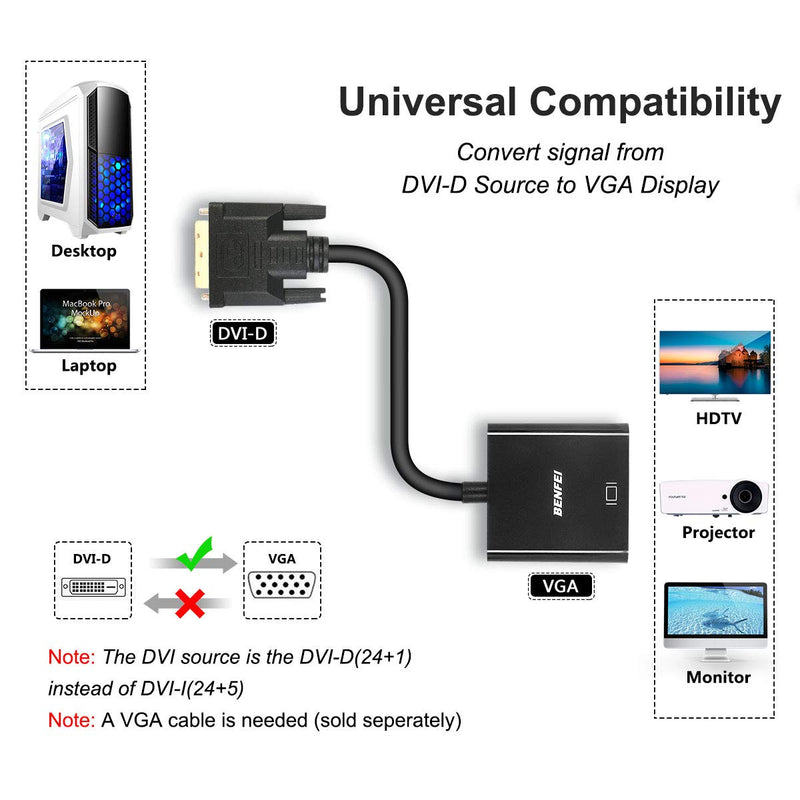 Active DVI-D to VGA Adapter, Benfei DVI-D 24+1 to VGA Male to Female Adapter 1 Black - LeoForward Australia