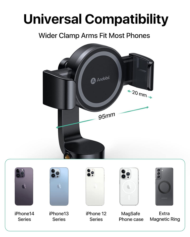  [AUSTRALIA] - andobil MagStick iPhone Tripod Mount, Auto Clamping Magnetic Tripod Holder 360 Rotation,1/4" Screw Hole Tripod Adapter Fit for Camera/iPhone 14/Pro/Pro Max/Plus, Tripod Clamp Compatible with Magsafe