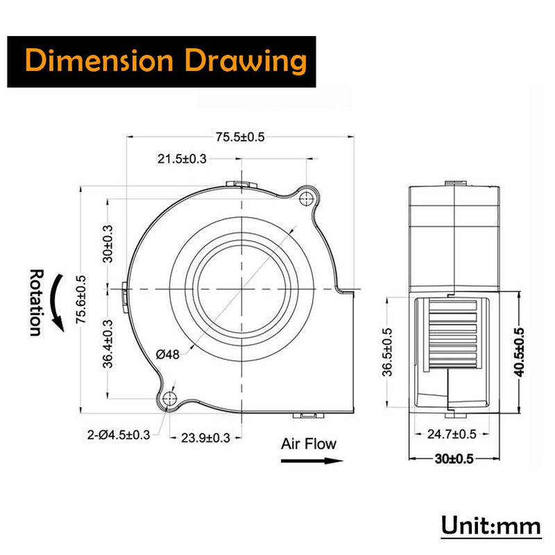  [AUSTRALIA] - GDSTIME 75mm Fan, 75mm x 30mm Blower Fan, 24V Dc Brushless Cooling Fan 7530S