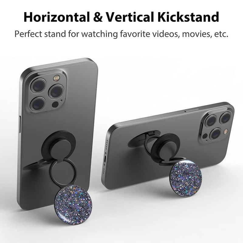  [AUSTRALIA] - MonIdea Phone Ring Holder, Phone Grip Holder Finger Kickstand, Foldable & Adjustable Metal Cell Phone Rings Gripper Stand Work with Magnetic Car Mount for iPhone Samsung & Other Phones - Sparkle Black