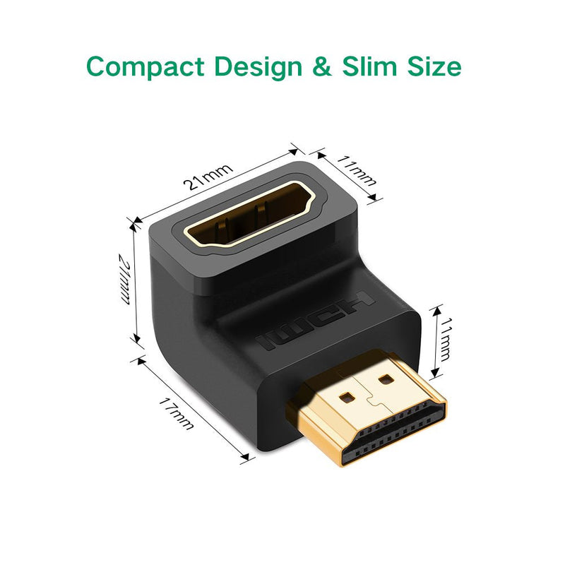  [AUSTRALIA] - UGREEN 2 Pack HDMI Adapter Right Angle 90 Degree Gold Plated HDMI Male to Female Connector Supports 3D 4K HDMI Extender for TV Stick Roku Stick Chromecast Xbox PS4 PS3 Nintendo Switch