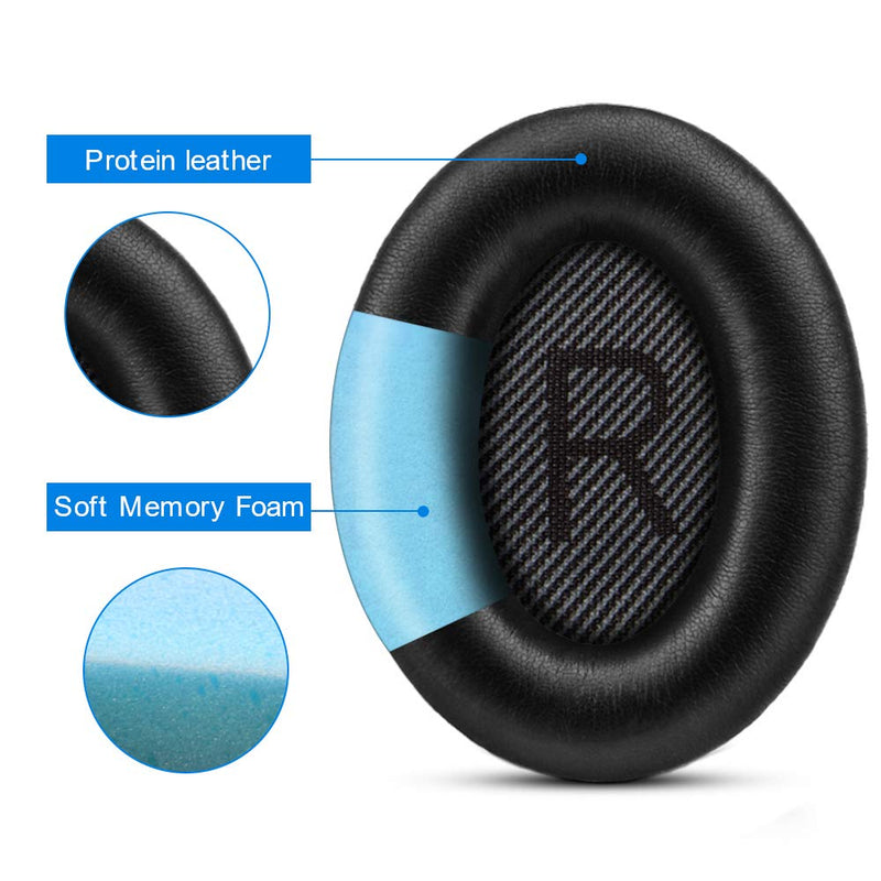  [AUSTRALIA] - Bose Quiet Comfort 35 Replacement Ear Cushions Kit by Link Dream Soft Protein Leather Replacement Ear Pad for Bose QC 35/25 / 15 QC2 / Ae2 / Ae2i / Ae2W / Sound Link/Sound True (Black) Black