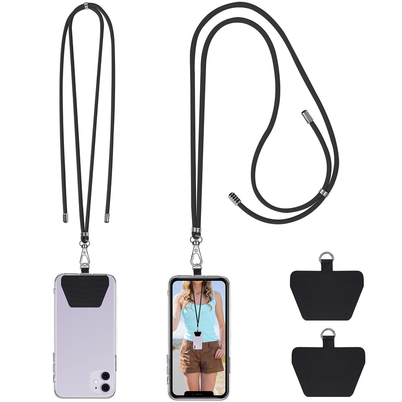  [AUSTRALIA] - SS Cell Phone Lanyard, Adjustable Phone Lanyard Detachable Neck Strap and Phone Patches 2 PCS Fit for Most Smartphones (Black*2) Black*2