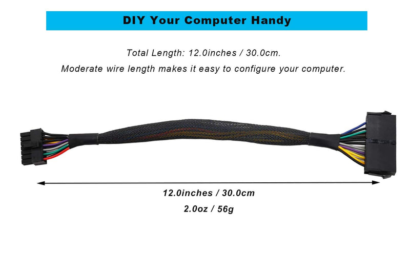 [AUSTRALIA] - ZLKSKER 24 Pin to 14 Pin Power Supply Cable with Sleeve (12-Inch, 18AWG), ATX PSU Main Power Adapter Cord, Plug and Play for Lenovo IBM Dell A75 B75 Q75 Q77