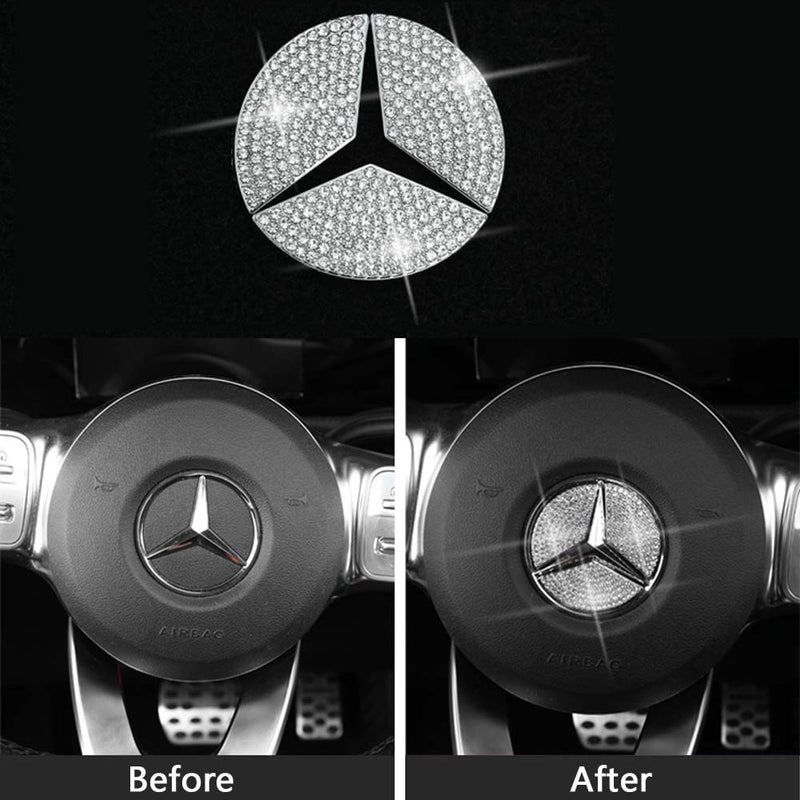Steering Wheel Bling Crystal Emblem Cap Shiny Accessory Interior Decal Sticker for Mercedes Benz A B C E S CLA GLA GLK GLE ML G 45mm for Benz Small/45mm - LeoForward Australia